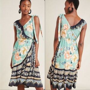 Farm Rio For Anthropologie Monica Wrap Dress Floral Print Wrap Dress XS NWT